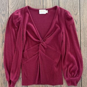 Nation LTD Deep Red Ribbed Blouse